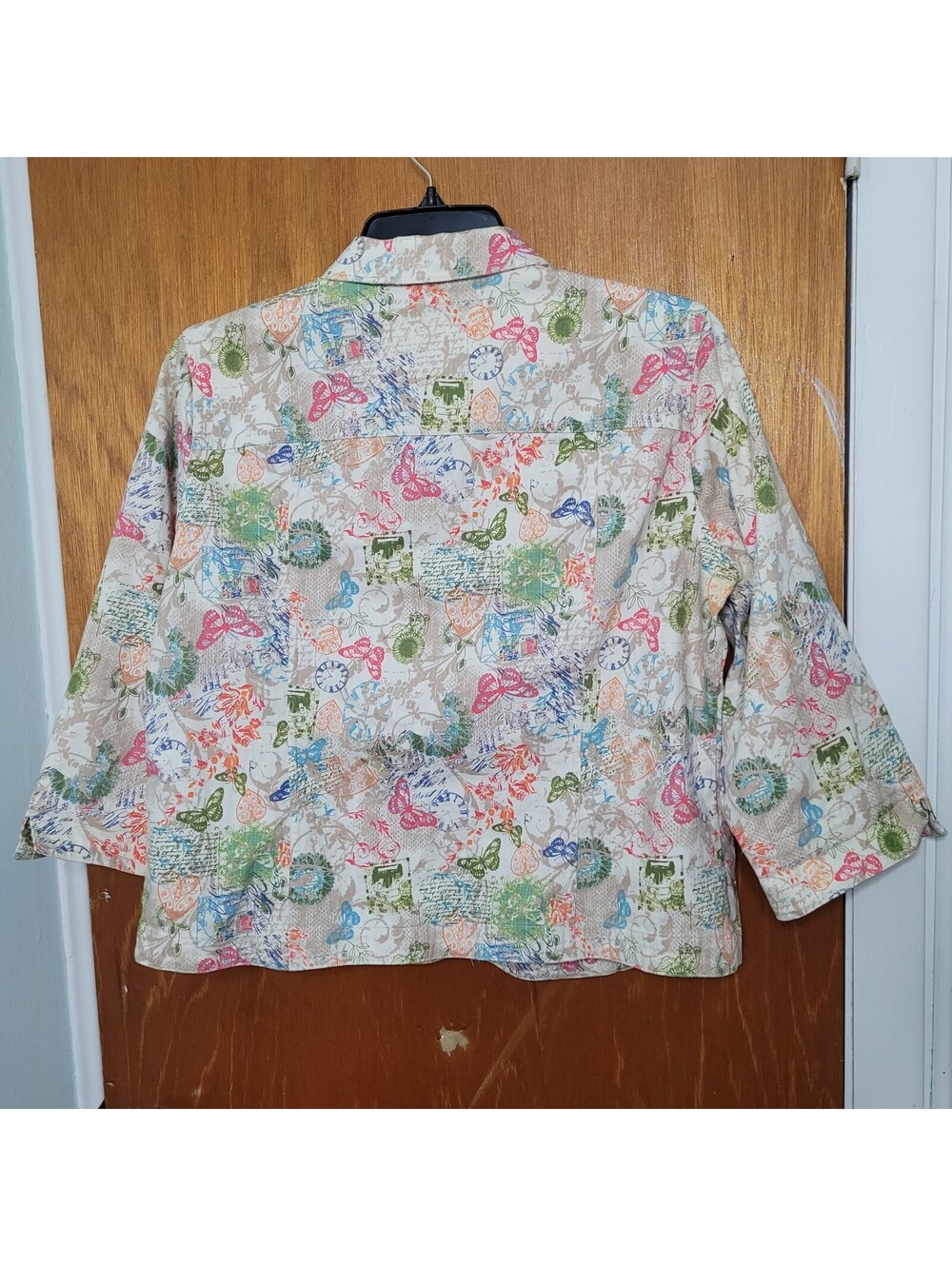 Christopher & Banks Size XL PASTEL Floral Jean Jacket Comfort Stretch- 3/4 SLEE - Picture 2 of 9